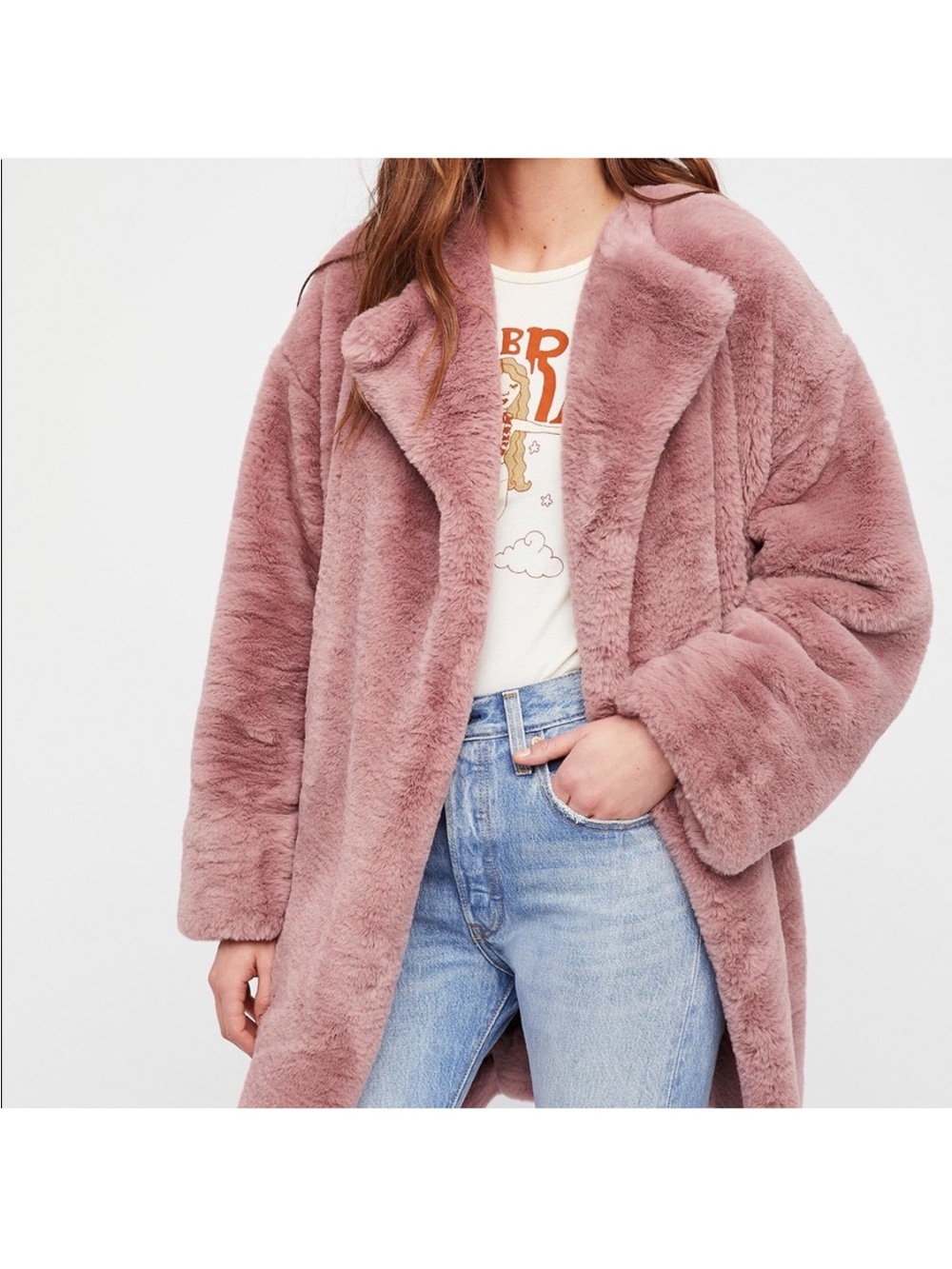 Free People Oversized Teddy Coat in Mauve Pink